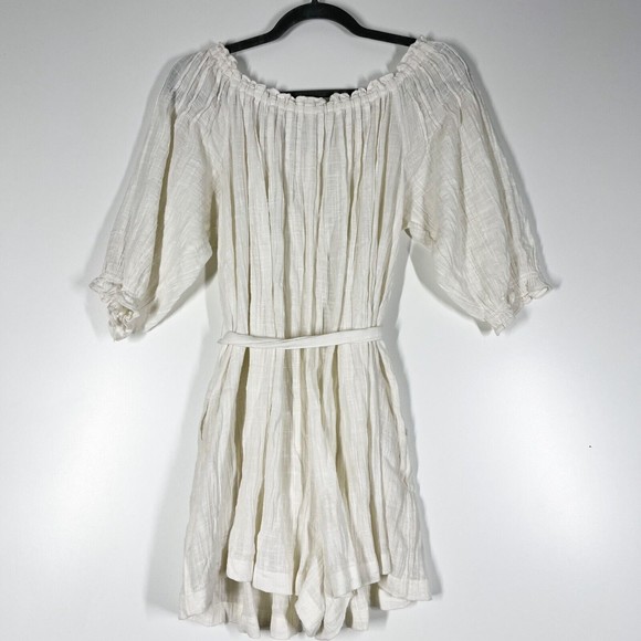 Free People Cool Off Romper Women's Ivory Off Shoulder Tie Waist Size Small - Picture 2 of 10